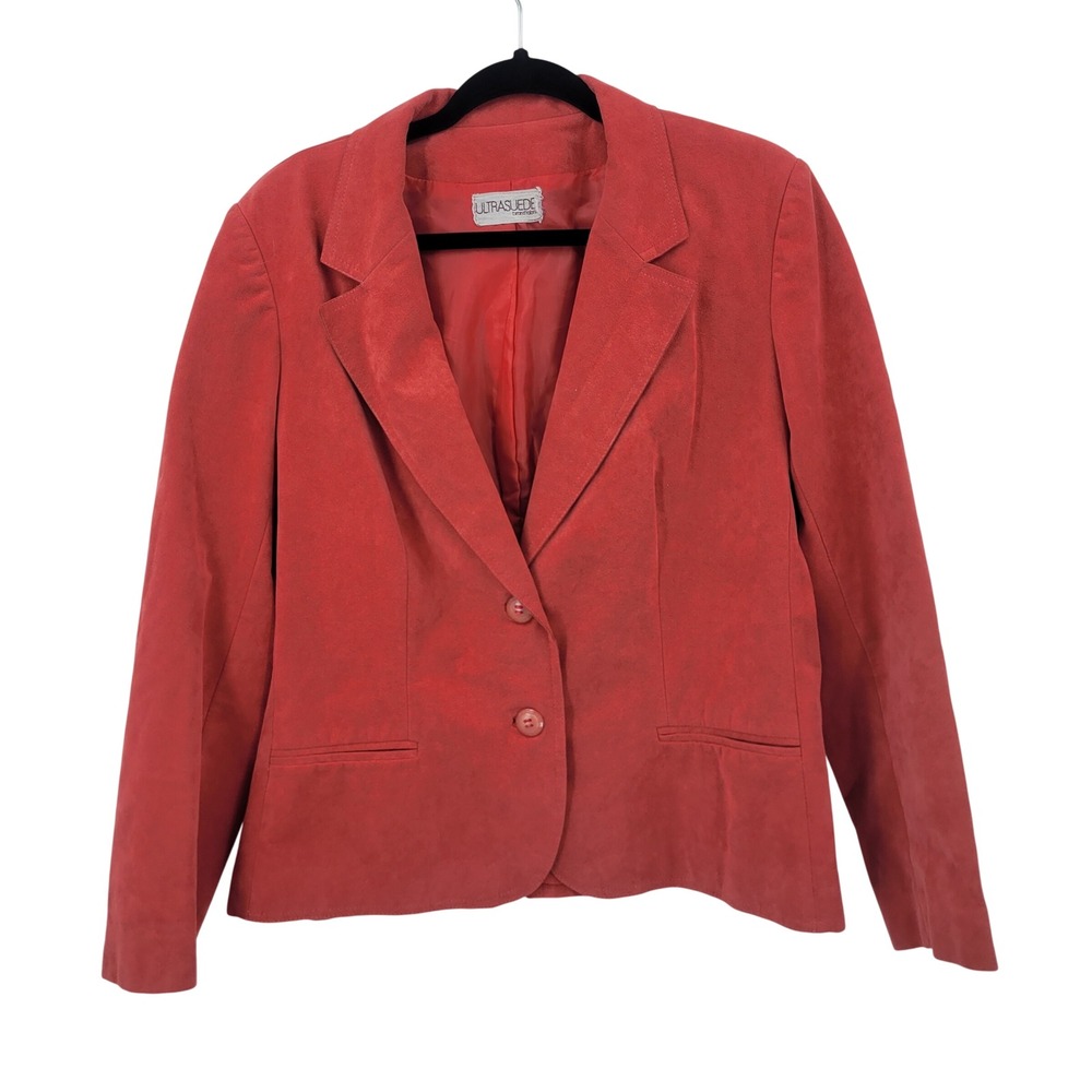 Vtg 70s Retro Faux Suede Coral Pink Two Button Blazer Jacket Sz M Bright Casual